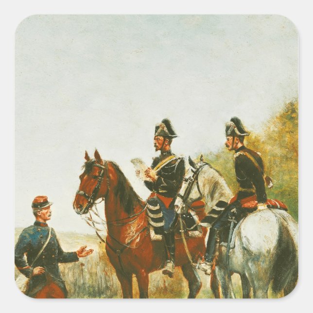 Polizeibeamte an einer Inspektionsreise Quadratischer Aufkleber (Vorderseite)