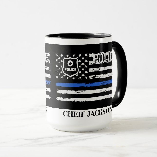 Polizeibeamte Blue Line Flag Abzeichen Kaffee Tass Tasse (VorderseiteRechts)
