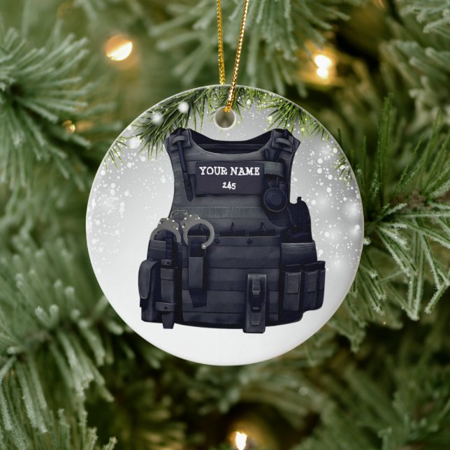 Polizeibeamte der Zollpolizei Bulletproof Vest Pol Keramik Ornament (Baum)