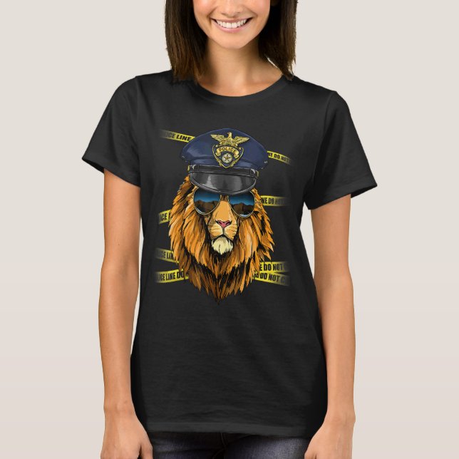Polizeibeamte Lion PD Polizist Crime Scene Wildlif T-Shirt (Vorderseite)