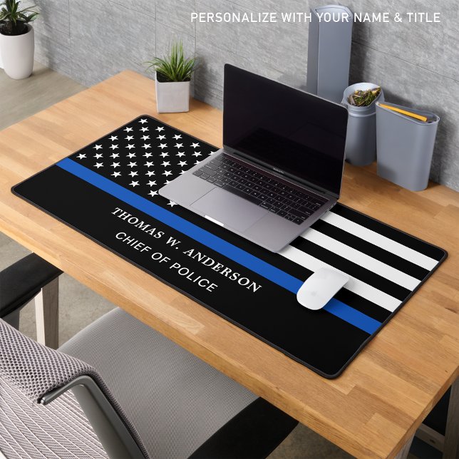 Polizeibeamte Personalisierte Thin Blue Line Schreibtischunterlage (Von Creator hochgeladen)