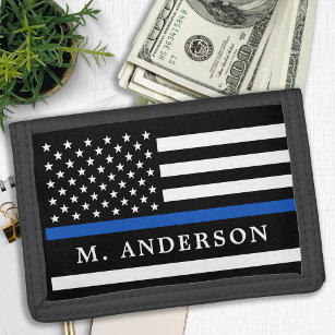 Polizeibeamte Personalisierte Thin Blue Line Tri-fold Geldbeutel