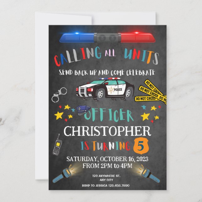 Polizeibeamte Polizei zum Geburtstag Einladung (Vorderseite)