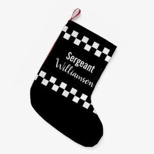 Polizeibeamte Schwarz-Weiß-Checkerboard Kleiner Weihnachtsstrumpf