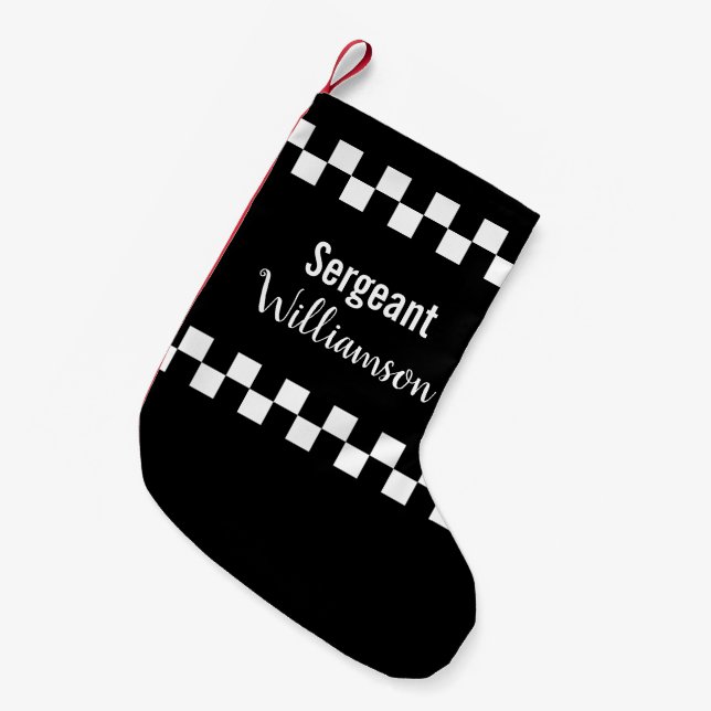 Polizeibeamte Schwarz-Weiß-Checkerboard Kleiner Weihnachtsstrumpf (Vorderansicht (hängend))