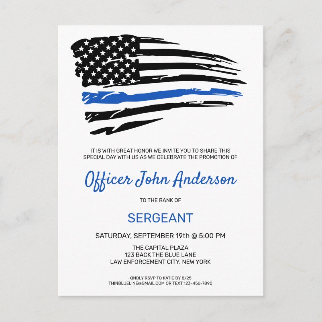 Polizeibeamte Thin Blue Line Party für Werbeaktion Ankündigungspostkarte (Vorderseite)