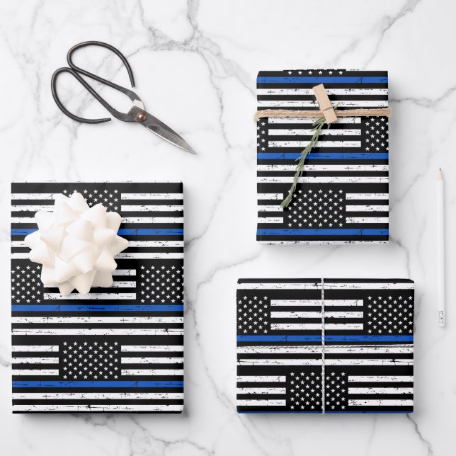 Polizeibeamte überreicht amerikanische Flaggen-bla Geschenkpapier Set (Vorderseite)