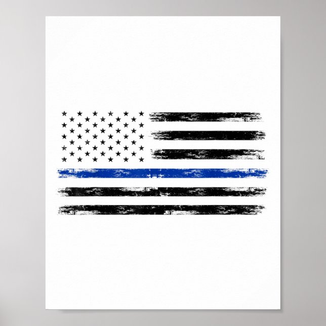 Polizeibeamte Usa American Flag Thin Blue Line Poster (Vorne)