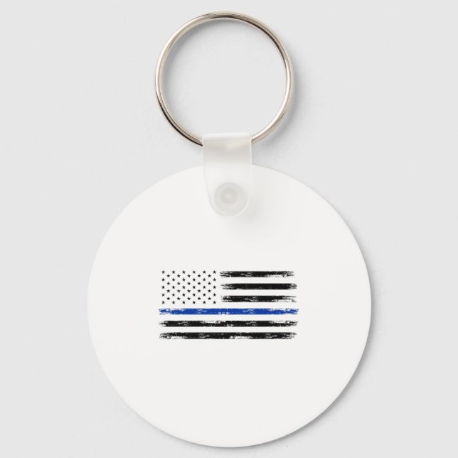 Polizeibeamte Usa American Flag Thin Blue Line Schlüsselanhänger (Vorderseite)