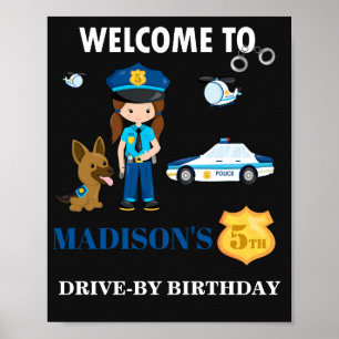 Polizeibeamte willkommen Party-Zeichen Girl-Polize Poster