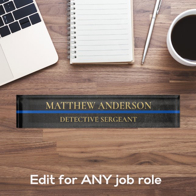 Polizeibeamter Desk Namplate Thin Blue Line Namensplakette (Von Creator hochgeladen)