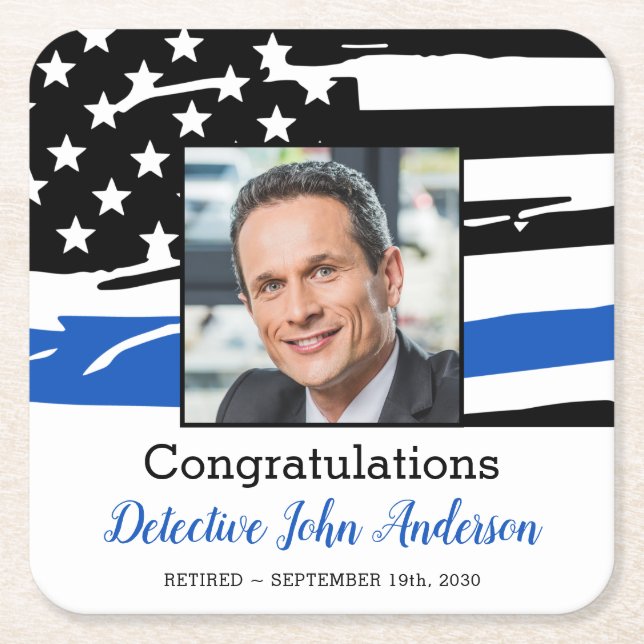 Polizeibeamter Foto Thin Blue Line Ruhestand  Rechteckiger Pappuntersetzer (Vorderseite)