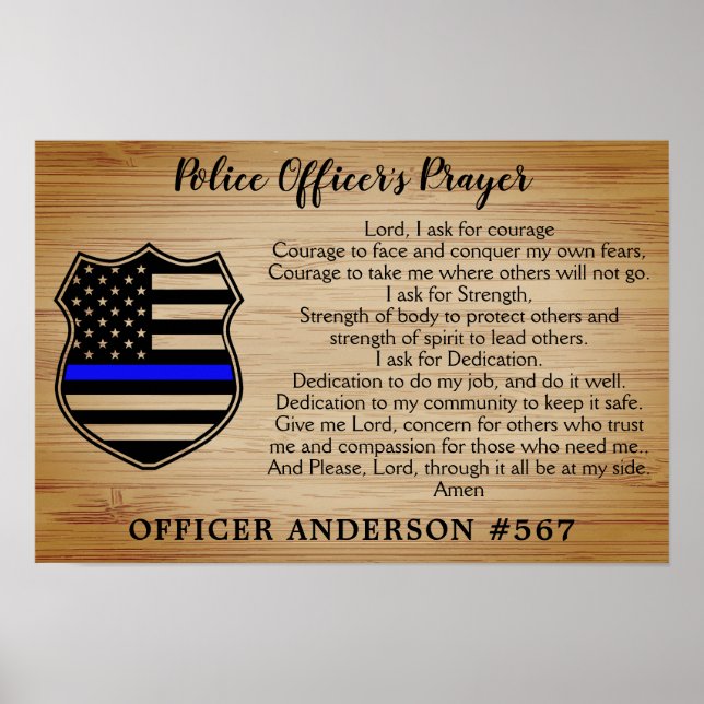 Polizeibeamter Gebet Rustic Thin Blue Line Flagge Poster (Vorne)