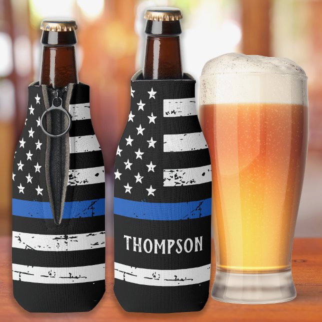 Polizeibeamter Individuelle Name Thin Blue Line Flaschenkühler (Von Creator hochgeladen)