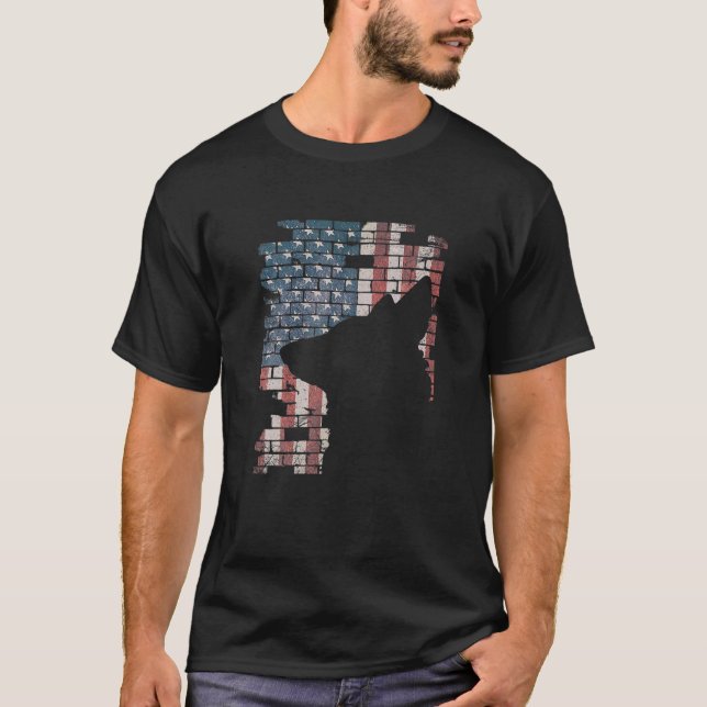 Polizeibeamter K9 Dog Shep PD American Flag Silhou T-Shirt (Vorderseite)