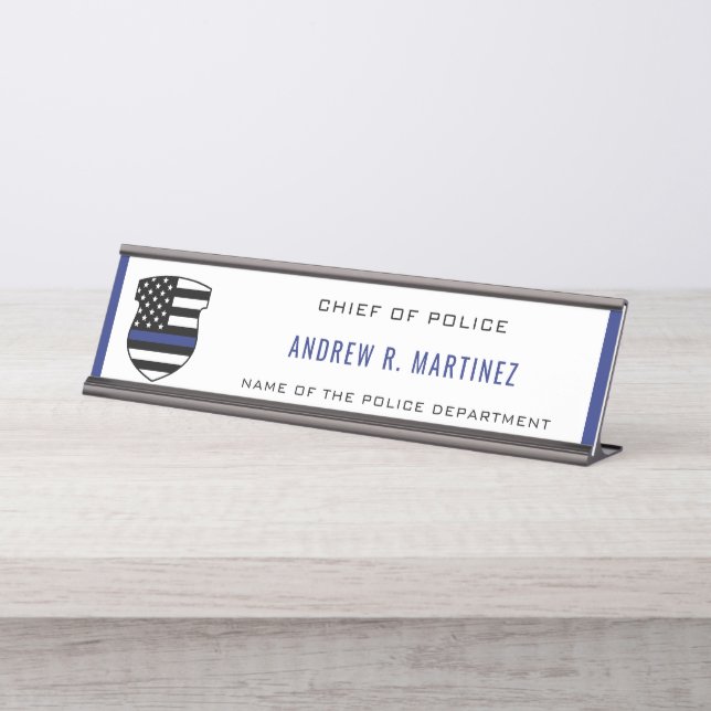 Polizeibeamter Thin Blue Line Abzeichen Polizeiabt Schreibtischnamensplakette (Vorderseite )