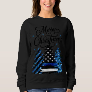 Polizeibeamter Thin Blue Line Flag Weihnachtsbaum Sweatshirt