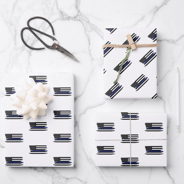 Polizeibeamter Thin Blue Line Polizist Geschenkpapier Set (Vorderseite)