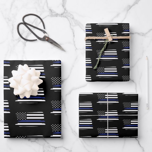 Polizeibeamter Thin Blue Line Polizist Geschenkpapier Set (Vorderseite)