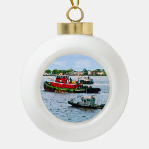 Polizeiboot und zwei Schlepper Keramik Kugel-Ornament