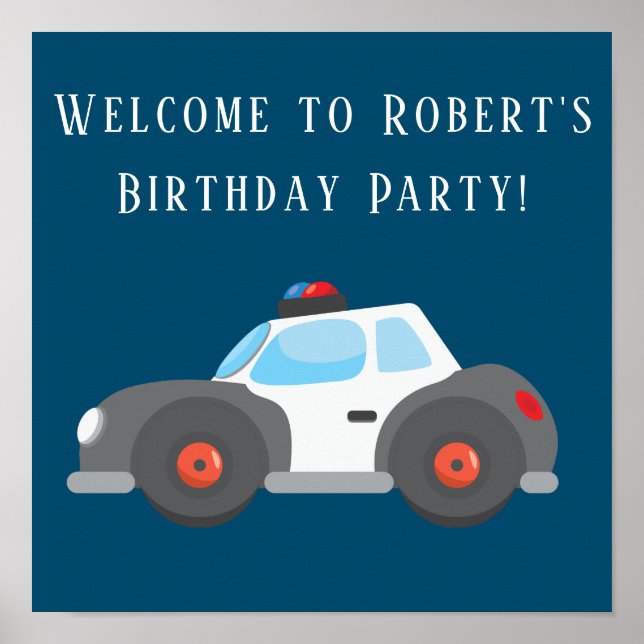 Polizeichar Navy Blue Birthday Party Poster (Vorne)