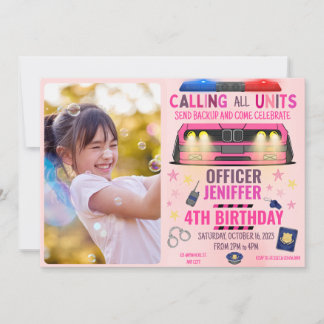 Polizeichef Girl Pink Geburtstag Einladung