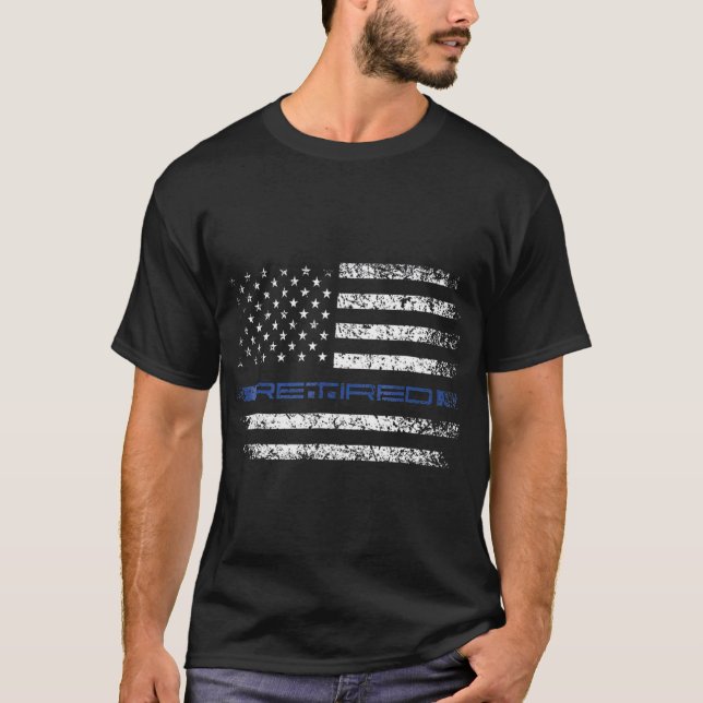 Polizeichef Thin RETIRED Blue Line Amerikaner T-Shirt (Vorderseite)