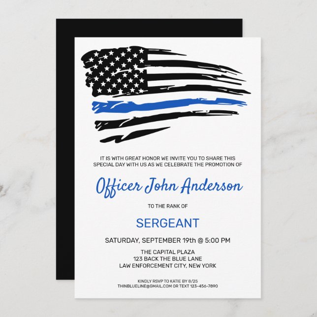 Polizeichef Werbeaktion Thin Blue Line Party Invi Einladung (Vorne/Hinten)