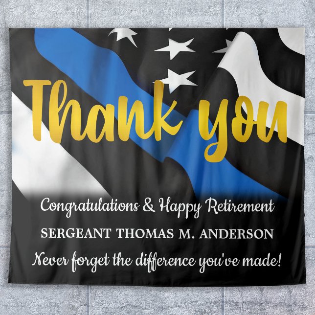 Polizeieintritt Blue Gold Script Strafverfolgung Wandteppich (Von Creator hochgeladen)