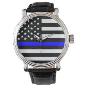 Polizeifahne blauer Linie Flagge usa vereinte Staa Armbanduhr