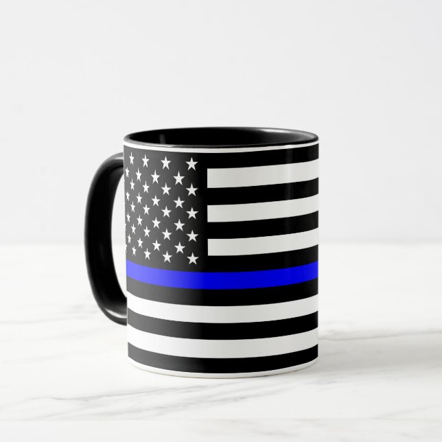 Polizeifahne blauer Linie Flagge usa vereinte Staa Tasse (Vorderseite Links)