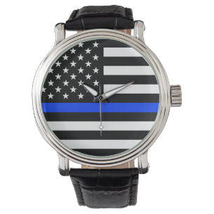 Polizeiflagge der Thin Blue Line Armbanduhr