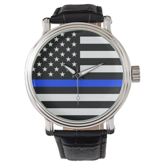 Polizeiflagge der Thin Blue Line Armbanduhr (Vorderseite)
