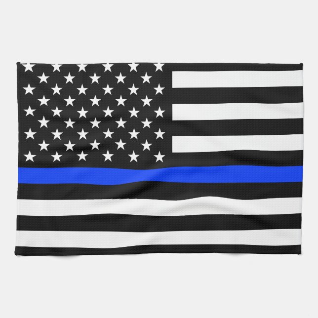 Polizeiflagge der Thin Blue Line Geschirrtuch (Horizontal)