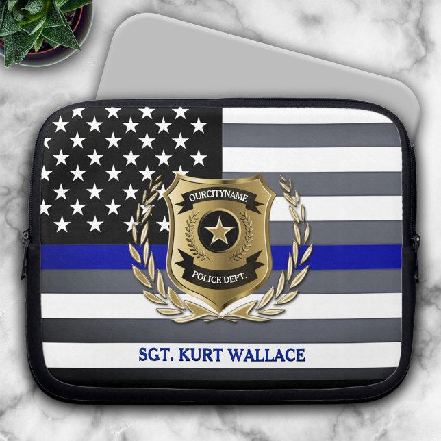 Polizeiflagge der Thin Blue Line Laptopschutzhülle (Von Creator hochgeladen)