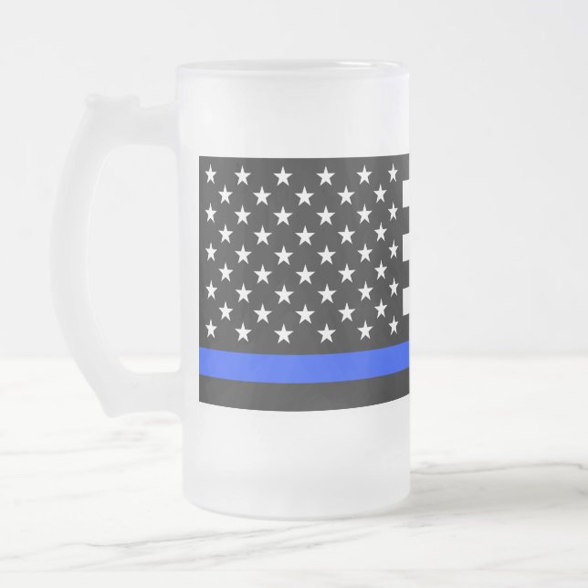 Polizeiflagge der Thin Blue Line Mattglas Bierglas (Links)