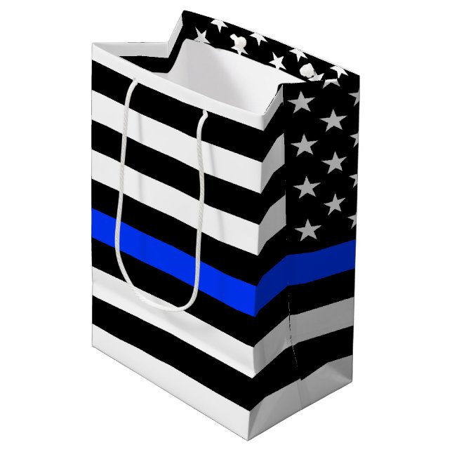 Polizeiflagge der Thin Blue Line Mittlere Geschenktüte (Vorderseite Schrägansicht)