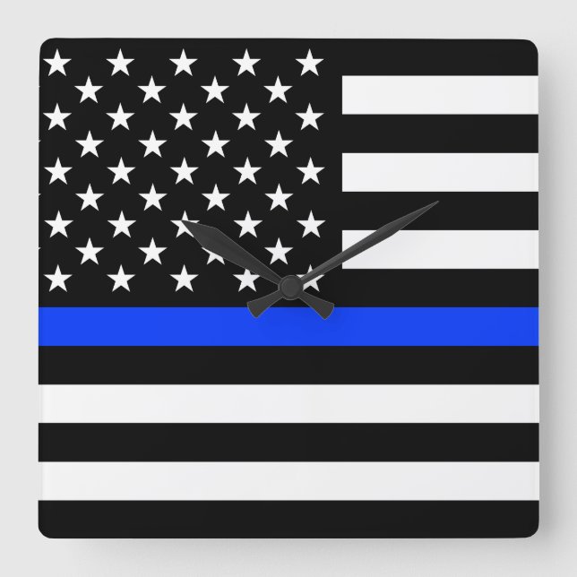 Polizeiflagge der Thin Blue Line Quadratische Wanduhr (Vorderseite)