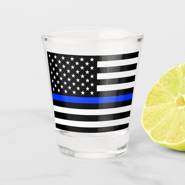 Polizeiflagge der Thin Blue Line Schnapsglas (Vorderseite)