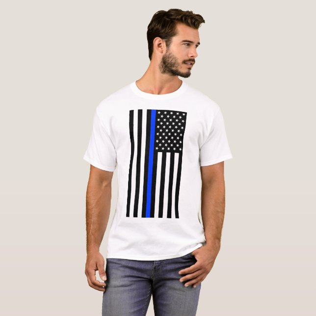 Polizeiflagge der Thin Blue Line T-Shirt (Vorne ganz)