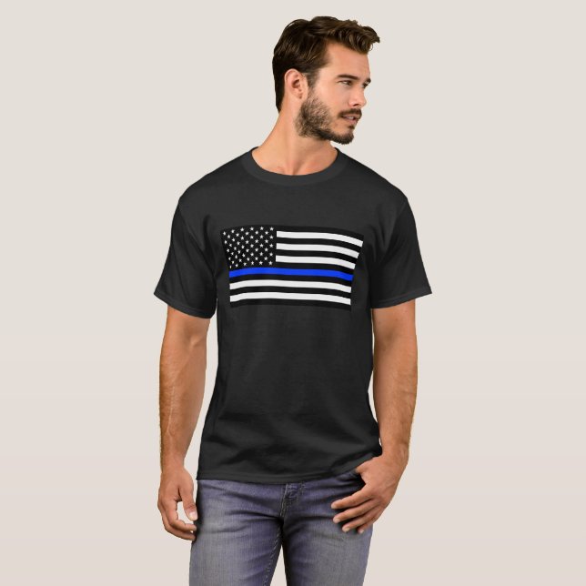 Polizeiflagge der Thin Blue Line T-Shirt (Vorne ganz)