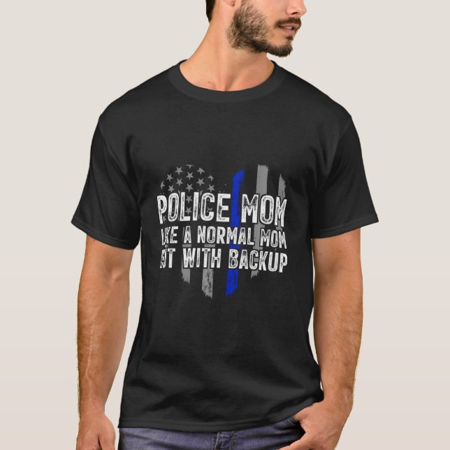 Polizeiflagge Mama Blaue Linie T-Shirt (Vorderseite)