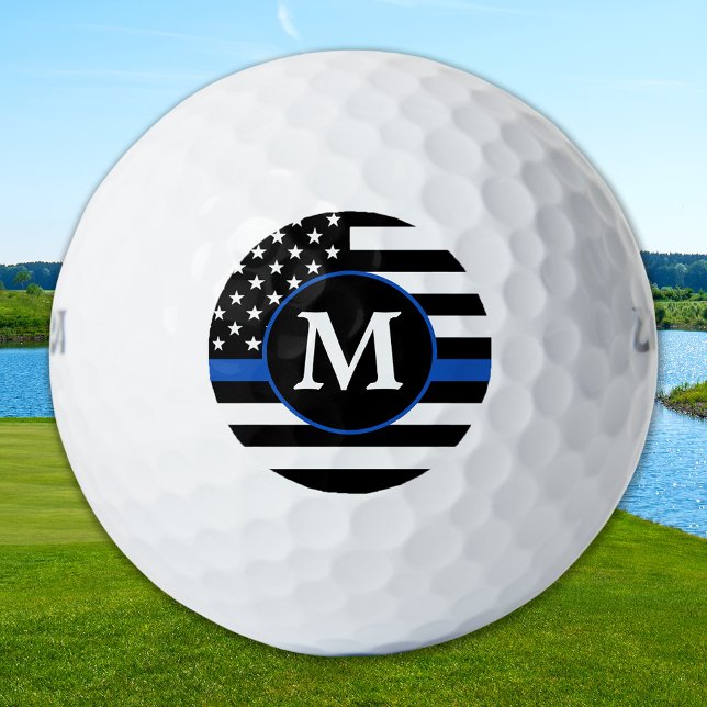 Polizeiflagge Personalisierte Monogram-blaue Linie Golfball (Von Creator hochgeladen)