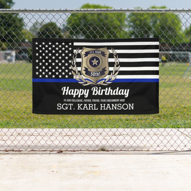 Polizeiflagge Thin Blue Line Happy Birthday Banner (Insitu)