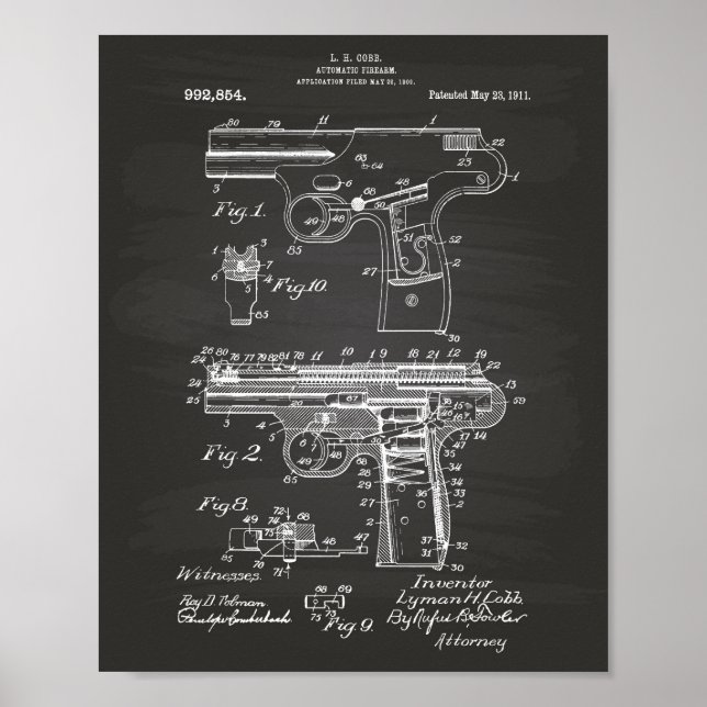 Polizeigun 1911 Patentart - Zwischenablage Poster (Vorne)