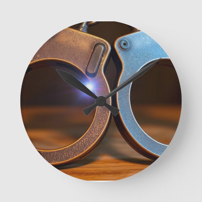 Polizeihandschellen Runde Wanduhr (Vorderseite)