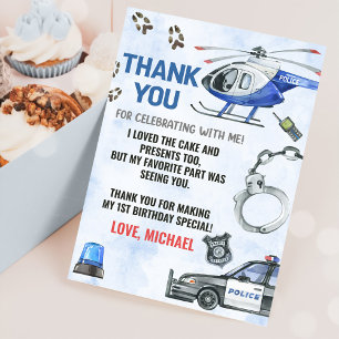 Polizeijunge 1. Geburtstag Party Dankeskarte