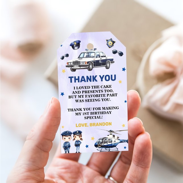 Polizeijunge 1. Geburtstag Party Geschenkanhänger (Von Creator hochgeladen)