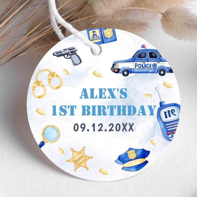 Polizeijunge 1. Geburtstag Party Geschenkanhänger (Von Creator hochgeladen)