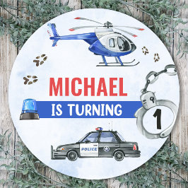 Polizeijunge 1. Geburtstag Party Runder Aufkleber